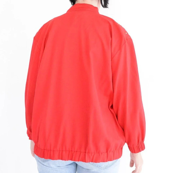 Vintage Megan Moore Red with Gold Bead Stud Zip Up Bomber Jackets Size  8 - Picture 3 of 11